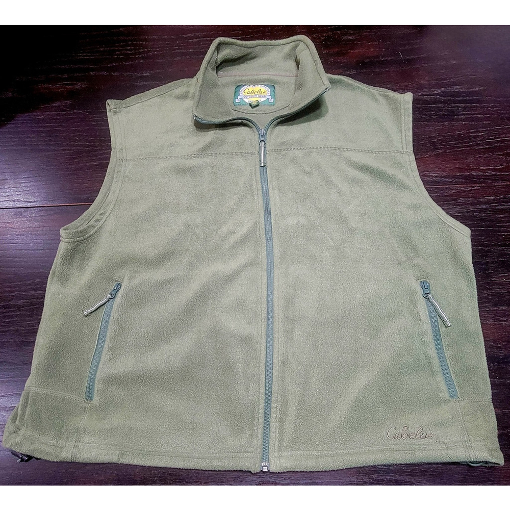 Cabelas Vest Mens XL Green Fleece Full Zip Up Hunting Outdoors